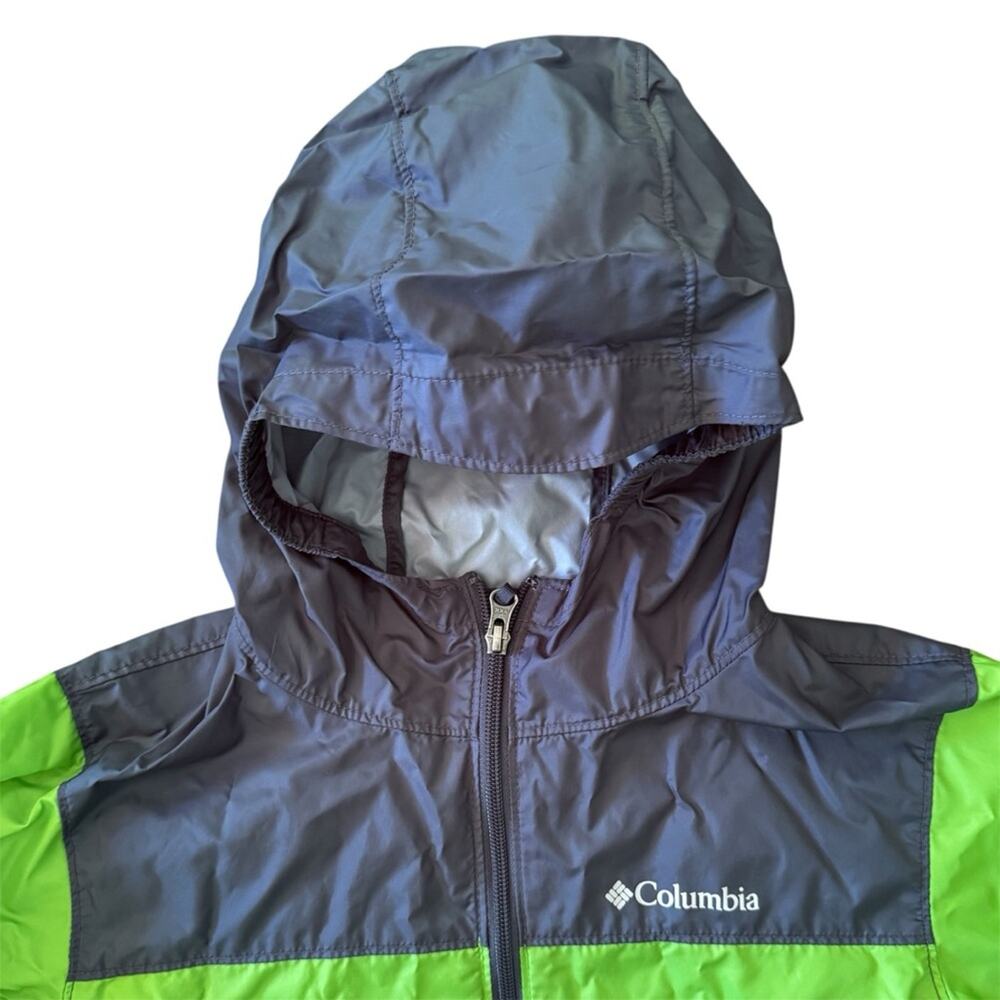 Columbia Kids’ Lime Green Charcoal Hooded Lightweight Jacket Wind Rain L 14/16 - Picture 4 of 9